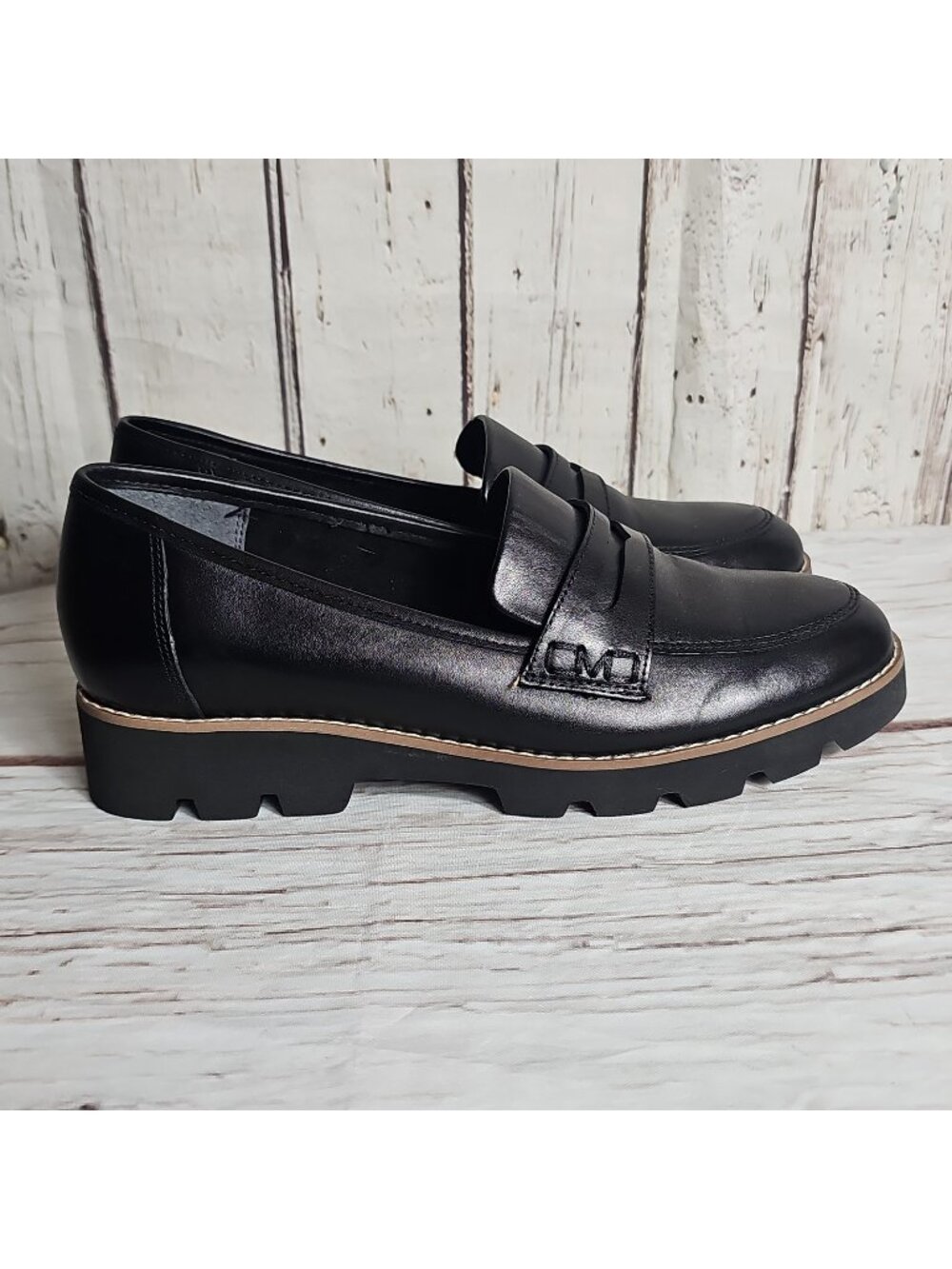 Vionic Cheryl II Lug Penny Loafers Shoes Women 6.5 Black Leather Orthotic Preppy